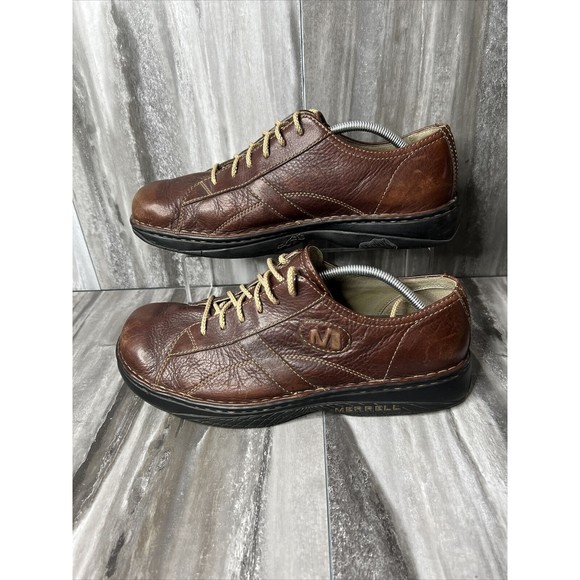 Merrell World Piece Dark Brown Mens 13 Leather Loafers Low - Picture 1 of 9